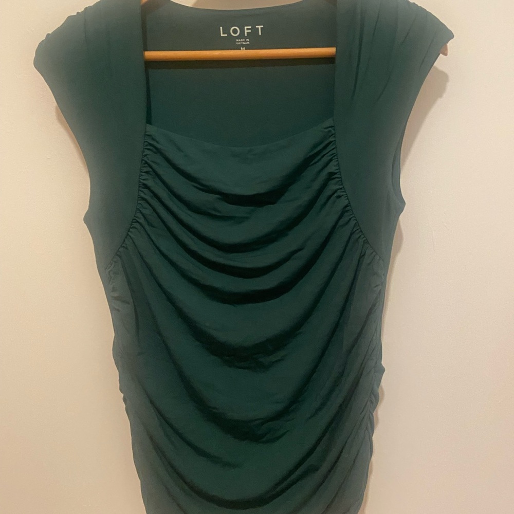 LOFT Women's Dark Green Ruched Blouse Medium
